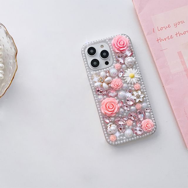 Floral Rhinestone Phone Case