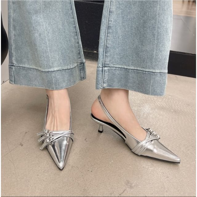 Pointed Kitten Heel Slingback Sandals