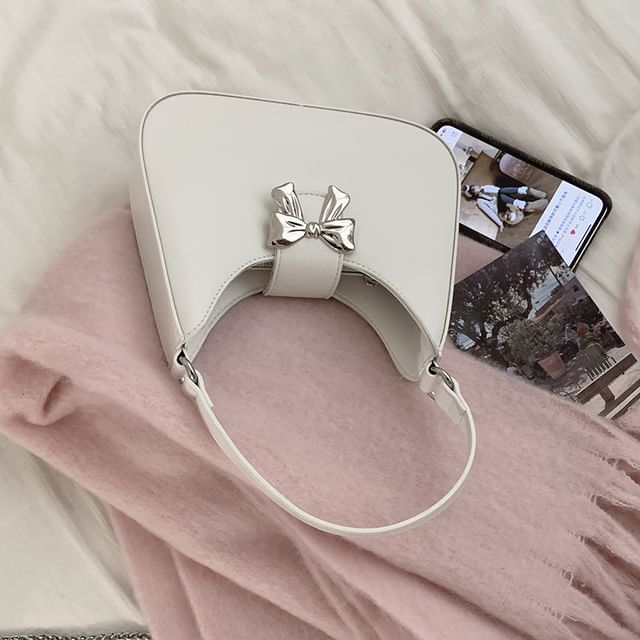 Top Handle Bow Faux Leather Crossbody Bag