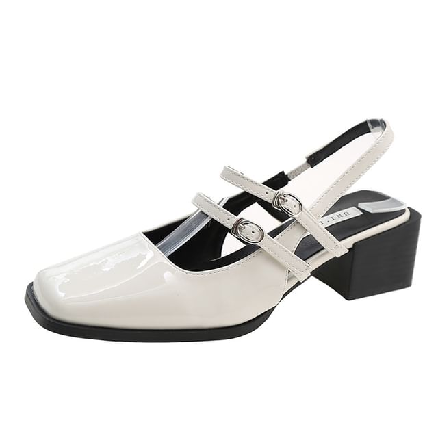 Buckled Slingback Mary Jane Sandals Chunky Square Heel