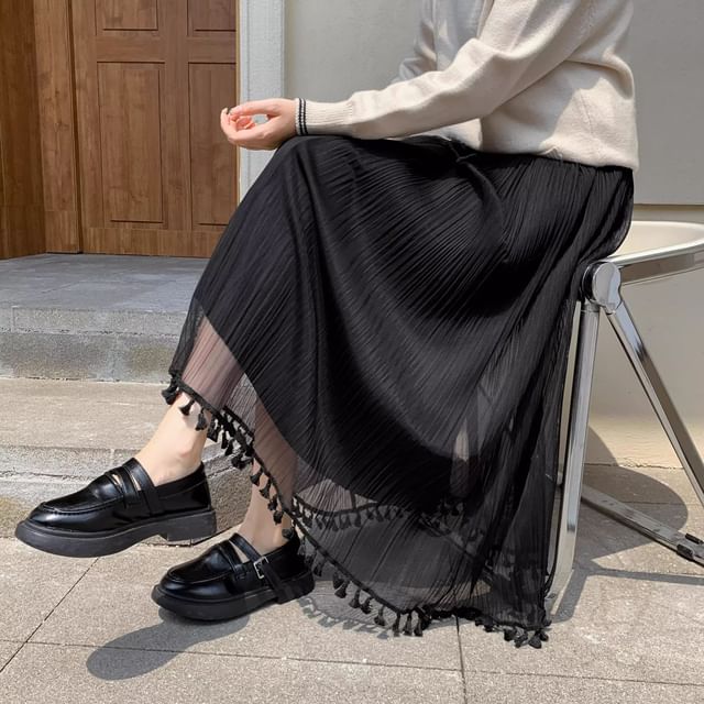 Sheer Flared Maxi Skirt with High Rise