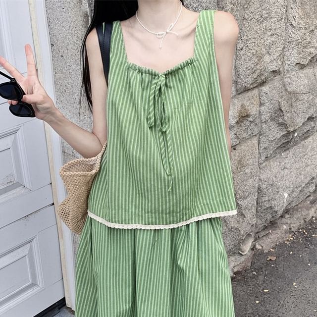 Square Neck Striped Top with Flowing Maxi Skirt