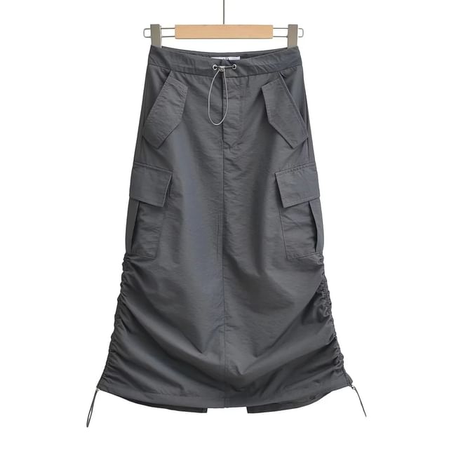 Adjustable Ruched Pencil Skirt with Drawstring Waist