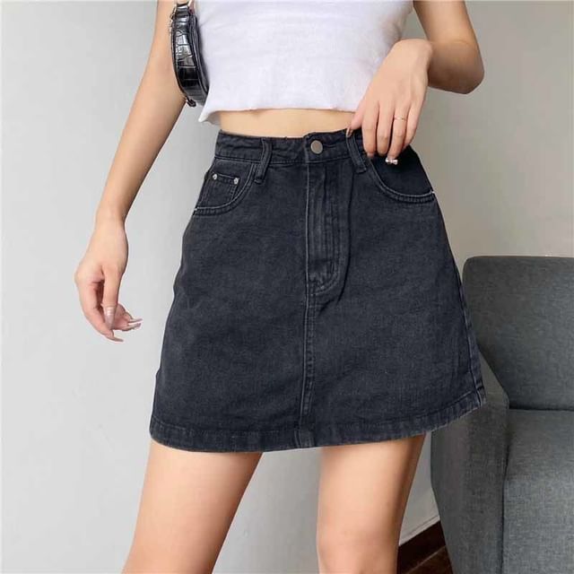 Denim Mini Skirt with High Rise