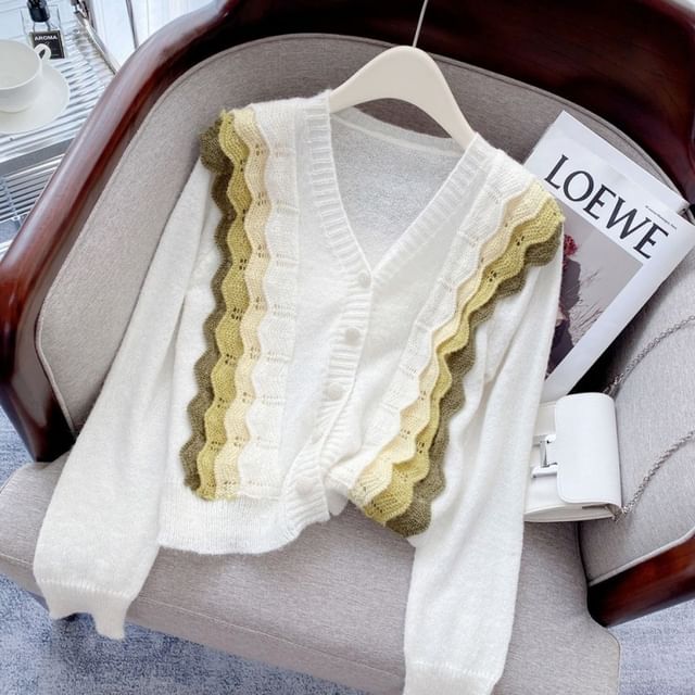 Color Block V-Neck Panel Cardigan