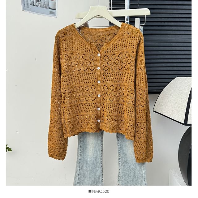 Eyelet V-Neck Lightweight Knit Cardigan