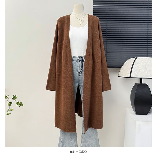 Open Front V-Neck Long Cardigan