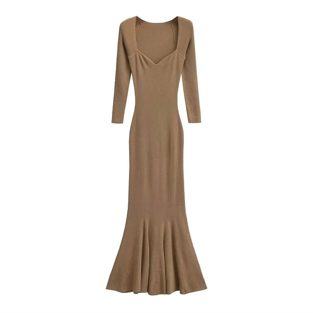 Square Neck Long Sleeve Fitted Maxi Gown
