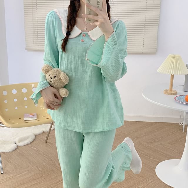 Couple Matching Pajama Set: Long-Sleeve Top + Pants