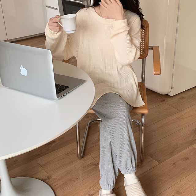 Couple Matching Pajama Set: Long-Sleeve Plain Top + Pants