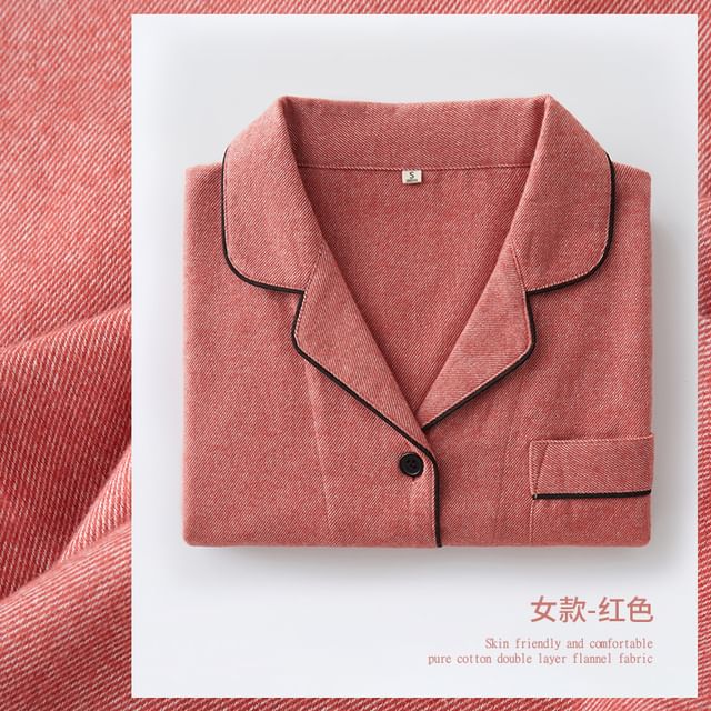 Couple Matching Pajama Set: Long-Sleeve Button-Up Top + Pants