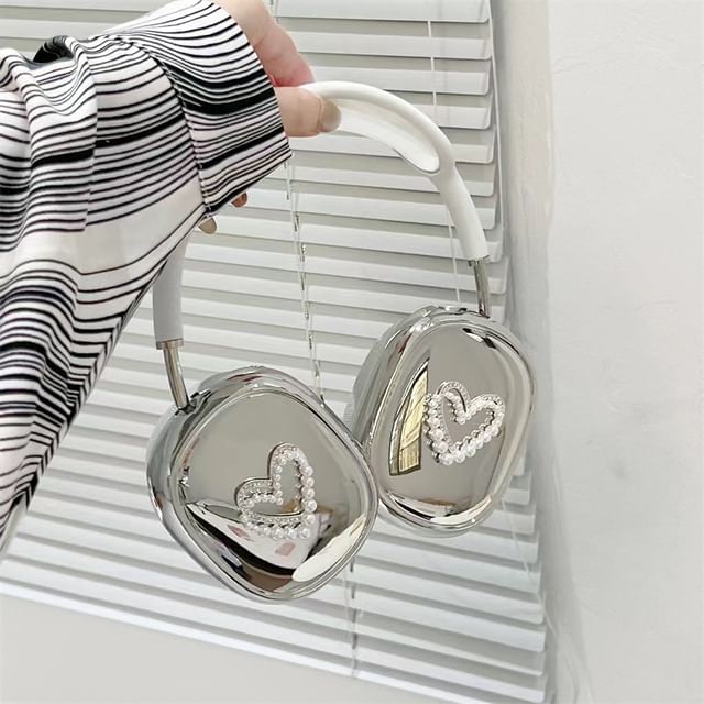 Heart Faux Pearl Mirrored AirPods Max Earphone Case Skin