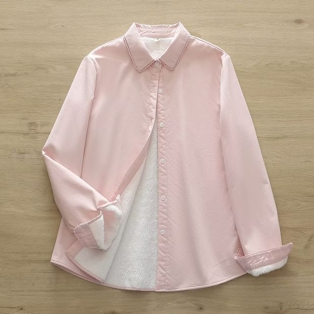 Plain Lace Trim Button-Down Shirt