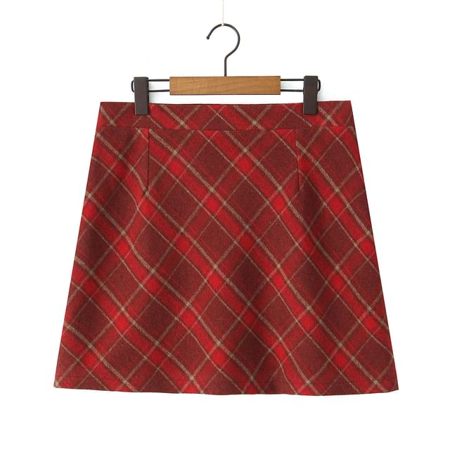 Plus Size Plaid A-Line Skirt with High Waist