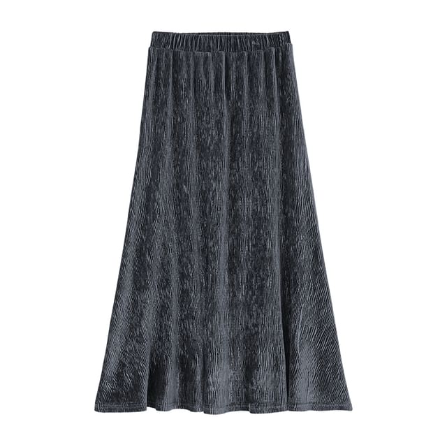 Velvet A-Line Midi Skirt - High Rise