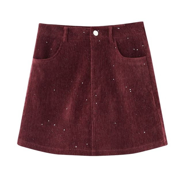 Shimmer Corduroy Mini Pencil Skirt - High Waist