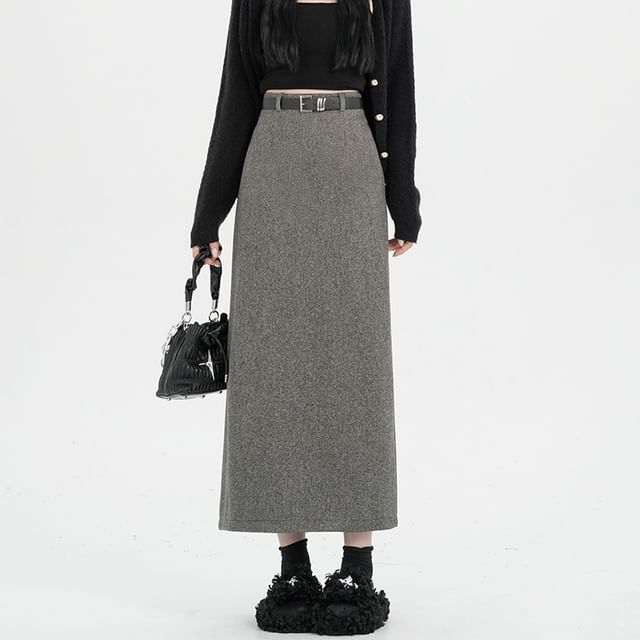 Slit Midi Straight Skirt with High Waist