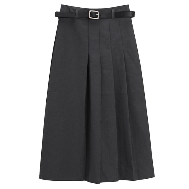 Irregular A-Line Midi Skirt with Belt - Mid Waist