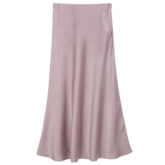 Satin High-Waist Midi Skirt with Smooth Finish