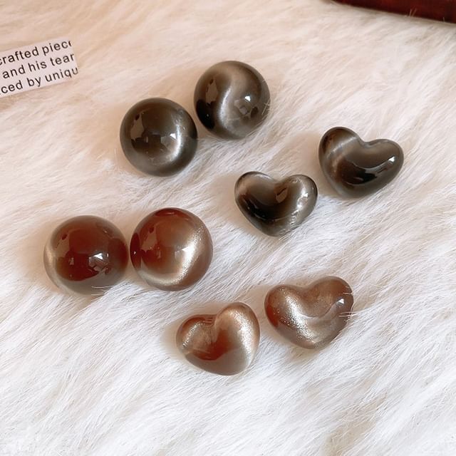 Bead Stud Alloy Heart Earring /