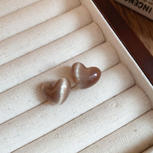 Bead Stud Alloy Heart Earring /