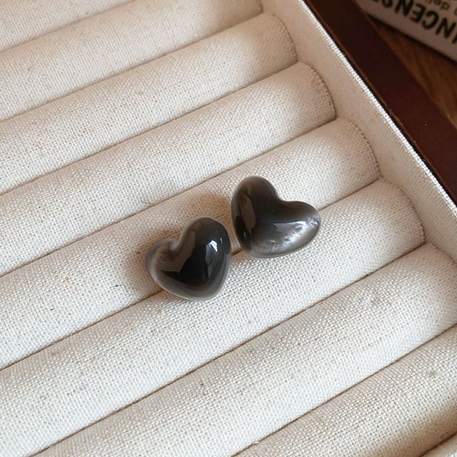 Bead Stud Alloy Heart Earring /