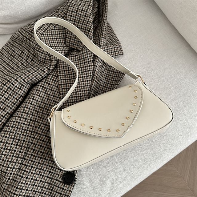 Studded Faux Leather Flap Shoulder Bag
