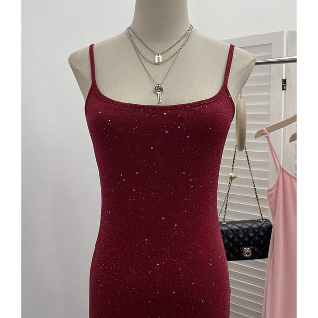 Glitter Maxi Sheath Dress - Thin Strap