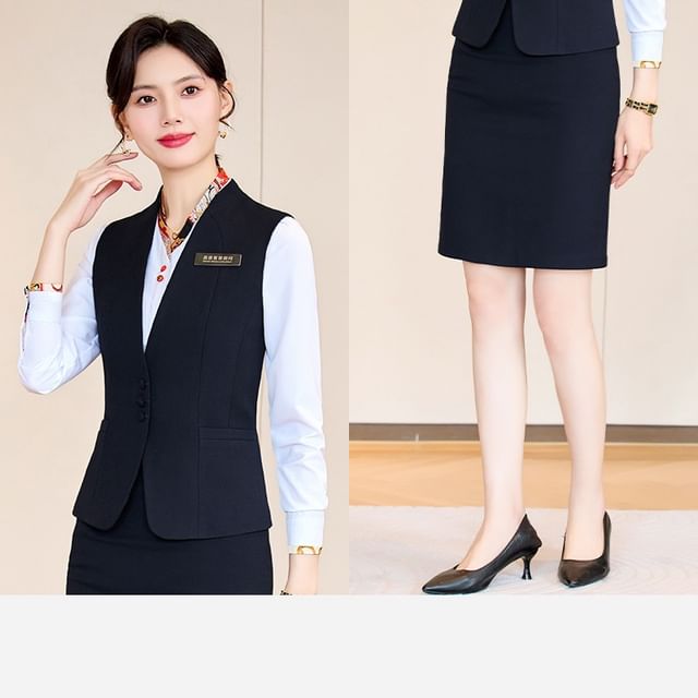 Vest, Straight Leg Pants, Pencil Skirt, and Shirt Multi-Piece Set