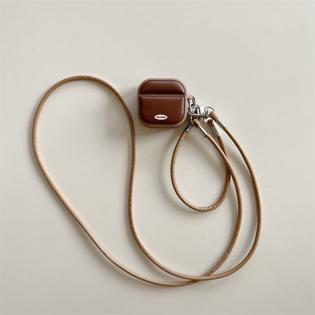 Faux Leather Textured Magnetic AirPods / Pro Earphone Case Skin with Lanyard