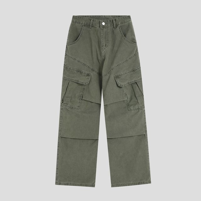 Mid Rise Plain Baggy Cargo Pants