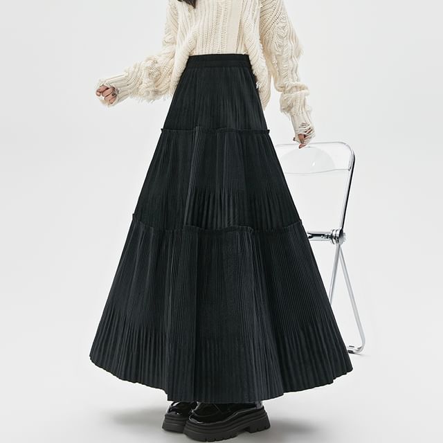 Velvet Midi A-Line Skirt High Rise