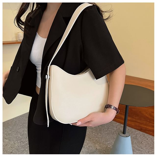 Faux Leather Plain Hobo Bag