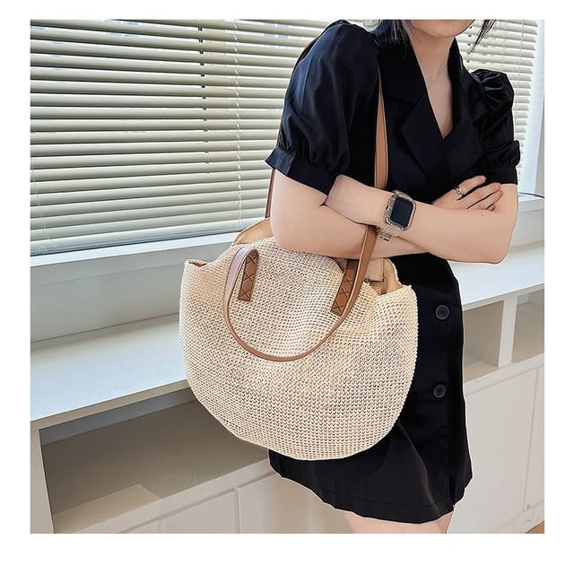 Faux Leather Woven Shoulder Bag