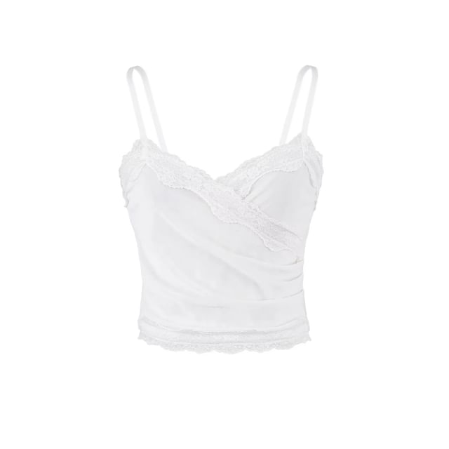Velvet V-Neck Lace-Trimmed Slim Fit Camisole