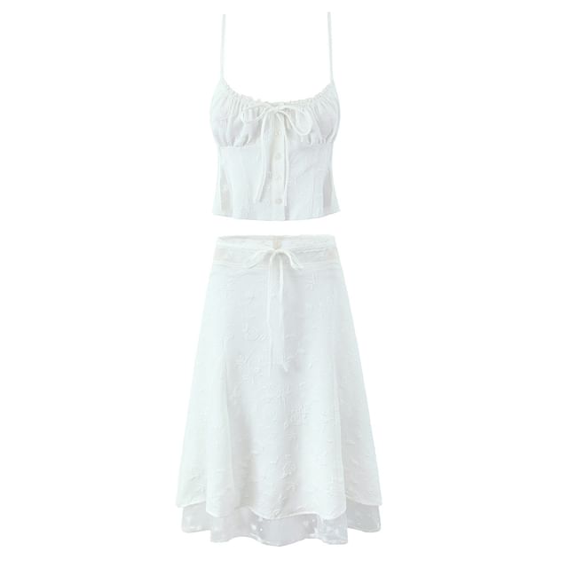 Shirred Lace Cami Crop Top with Midi Pencil Skirt Set