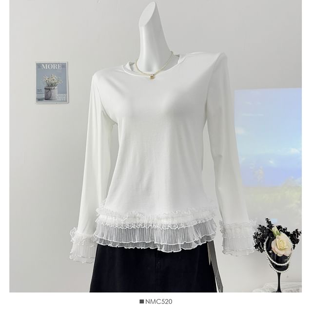 Ruffled Lace Trim Long-Sleeved Tee