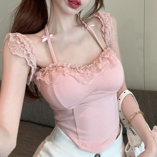 Halter Lace Strap Bra Top