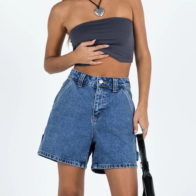 High Waist Washed Straight-Fit Denim Shorts