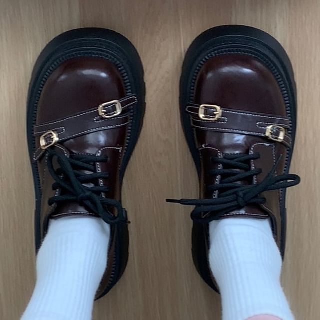 Faux Leather Lace-Up Platform Shoes