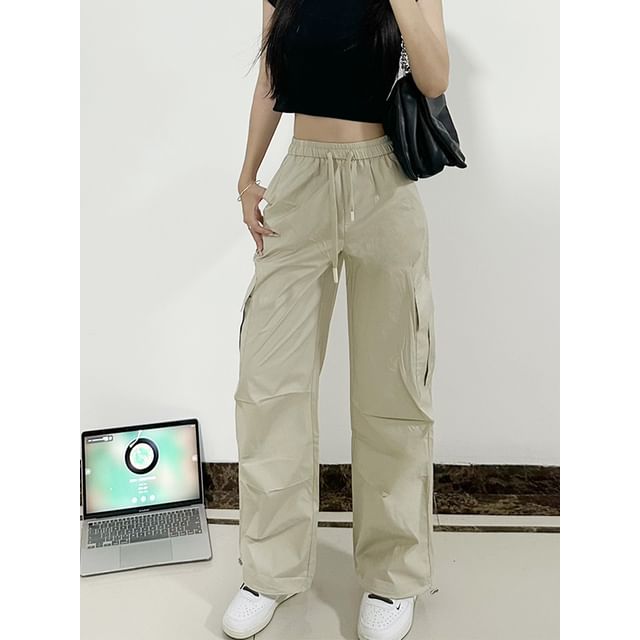 High Rise Plain Cargo Straight Leg Pants