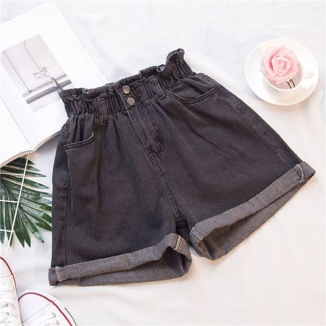 High Waist Washed Denim Shorts