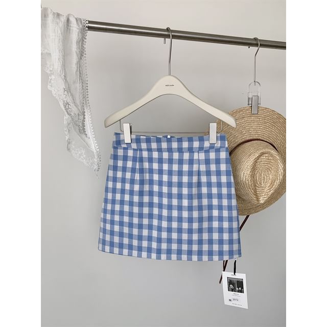 Plaid Mini A-Line Skirt with High Rise