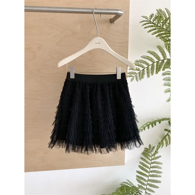 Lace-Trimmed Mini A-Line Skirt with Low Rise