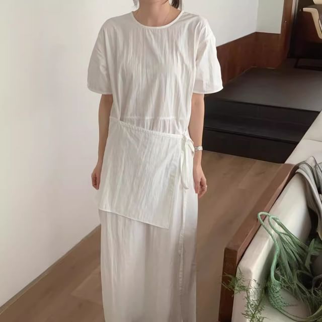 Mock Two-Piece Maxi Dress - Long Sleeve Crewneck