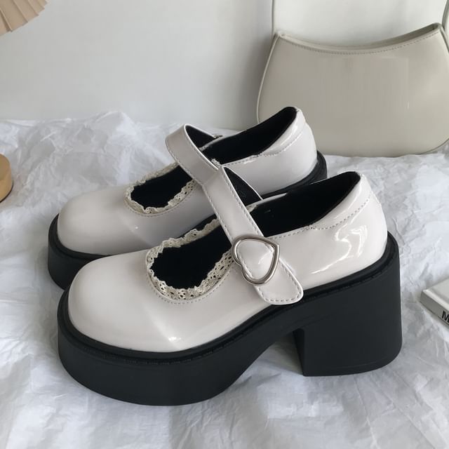 Lace Trim Platform Chunky Heel Mary Jane Shoes