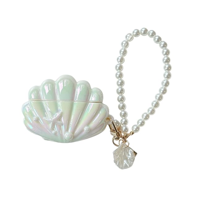 Shell AirPods / Pro Earphone Case Skin + Faux Pearl Strap / Ring Hoop / Set