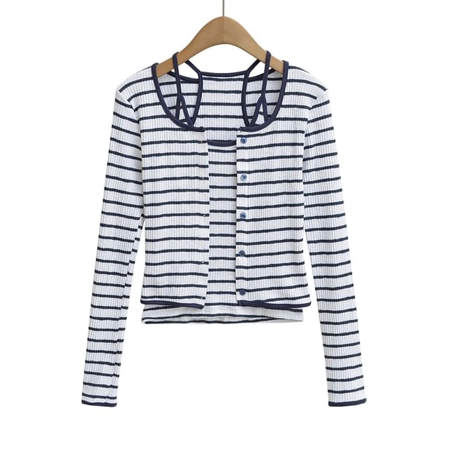 Striped Cami Top and Button Up Cardigan Set