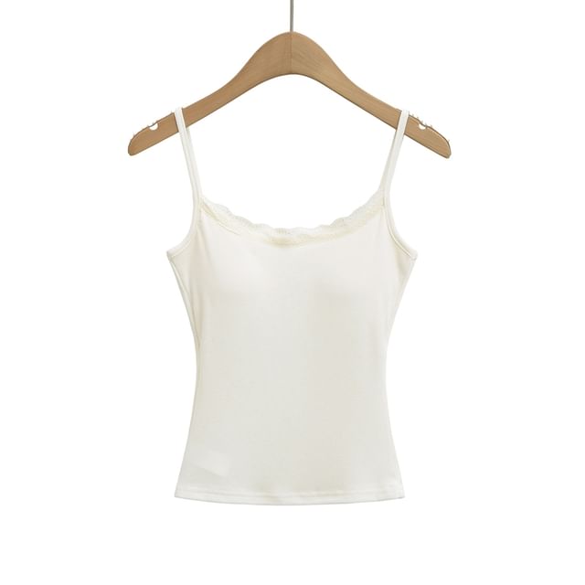 Lace Trim Cami Spaghetti Strap Scoop Neck Top