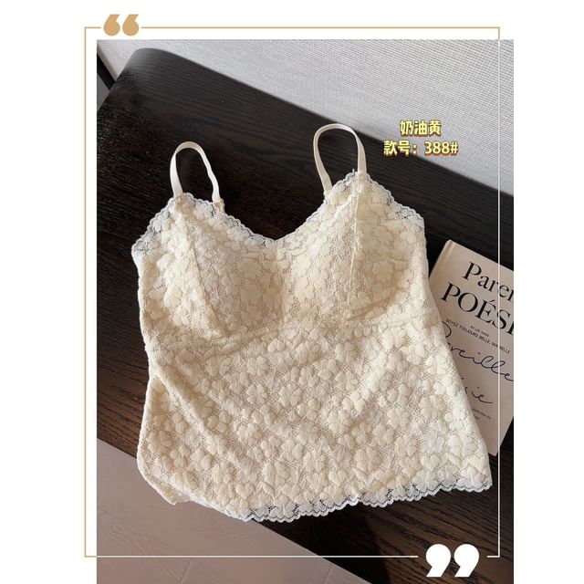 Padded Lace V Neck Crop Cami Top